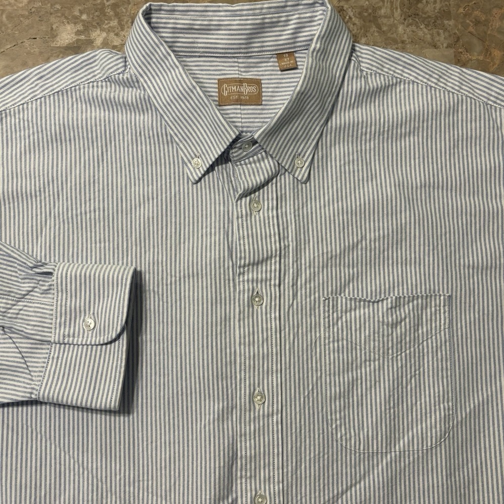 Gitman Bros Shirt Mens 19 37 Blue Stripe Cotton Oxford Long Sleeve Button Office